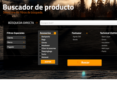 E-Comerce search shop ski website