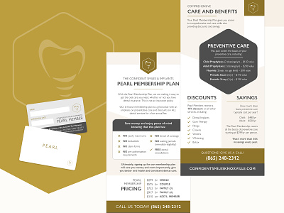 Confident Smiles & Implants – Membership Plan Collateral design marketing collateral membership card print rack card