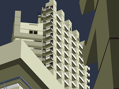 Barbican Tower architecture brutal concrete illustration perspective tower