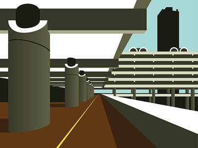Barbican Walkway architecture brutal concrete distance illustration perspective