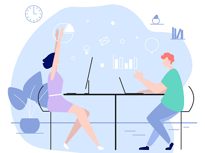 Office 2 agile analitycs couple flat graphic illustration office team work