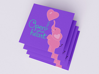 Flyer card elephant flat heart illustration love valentine card