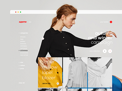 Dualism 11: Superme apparel clothing filter grid landing page layout shop supreme ui ux web design website