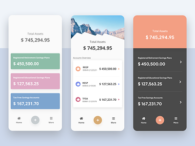 Mobile Banking App - Color Scheme Options app banking branding color schemes dark mode finance financial fintech flat design investment light mode minimal mobile money mountains options ui ux