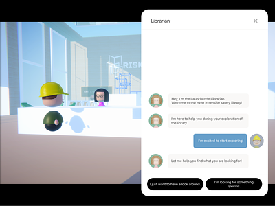 Virtual 3D Library - Librarian Chat 3d 3d character blender characters chat chatbot chatting interaction interface librarian library lobby risk managment ui unity ux web web design webgl website