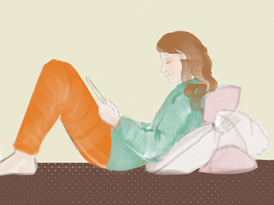 Reading character design girl home illustration read
