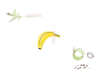 A carrot, a banana, an apple and nuts. banana flat fruits illustration illustration design