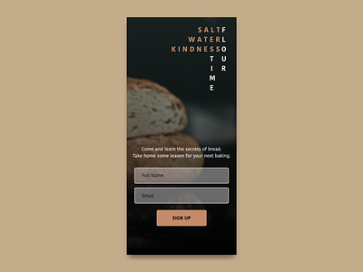 Sign up screen for a bread baking workshop 2020 app dailyui design mobile sketch ui uidesign