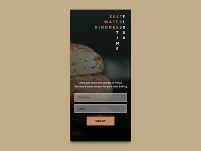 Sign up screen for a bread baking workshop