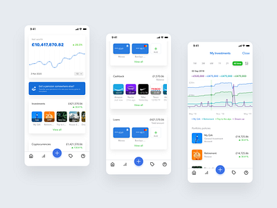 Personal Finance App analytics app blue cards chart dashboard design finance fintech graph investment iphone mobile money personal product ui ux