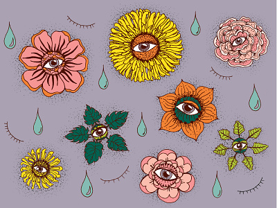 Eyeflowers background design color design flower pattern flowers illustration nature pen art pen drawing