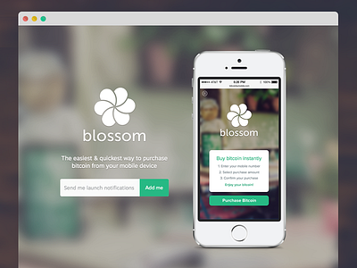 Blossom Landing Page bitcoin design ios landing page minimal ui user interface visual design web web design whitespace