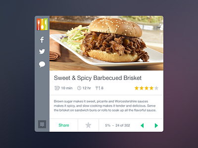 Recipe Widget ebook food reader recipe ui user interface visual design widget