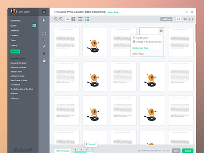 eBook publisher studio/composer app books clean e book ebook publishing ui user interface visual design webapp