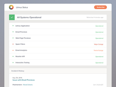 Litmus status page app clean litmus status system status ui user interface visual design webapp