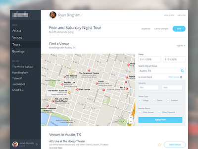 Tour Planner concert geolocation map planner schedule tour tour dates ui user interface venue