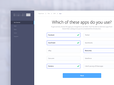 Onboarding Questionnaire app dashboard on boarding setup flow ui user interface visual design