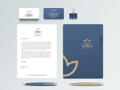 Ambuj Ventures Pvt. Ltd. branding clean contemporary identity design logo logodesign lotus flower stationery stationery mockup visual