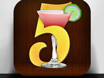 It's 5 O'Clock iPhone App Icon app brown clock drink green icon ios iphone michael farrington oclock pink red shelf stage wood yellow