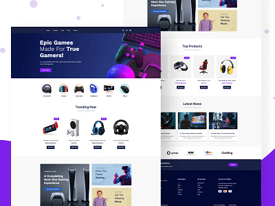 Games online store landing page template. Leisure activity