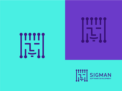 Logo for Sigman. cpu creative digital digital art face id flat flatdesign geometric identity logo logo flat logodesign process processor sketch smile soft software software development vector
