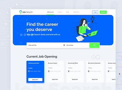 Job search landing page design creative design design job search landingpage uiux