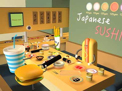 Japanese Sushi 3d art c4d character cinema4d design illustration lowpoly lowpolyart