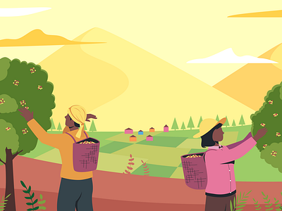 south America Coffee pickers in wide nature mountain landscape