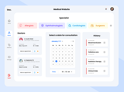 Medical Check Up Web - Doctors calendar design diagnose doctor doctor appointment health health app health care healthy hospital medical medical app medical care medicine patient public health public health service specialist uiux web