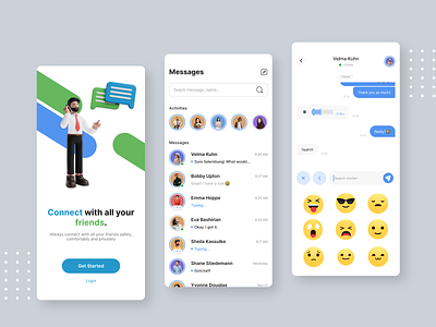 Animated Chat animated chat animation animation emoji chat chat app chatting clean communication conversation emoji group chat message messenger minimalist social ui ux