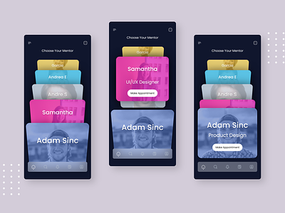 Vertical Carousel animation appointment book booking card carousel clean mentor minimalist mobile slider ui ux vertical vertical carousel