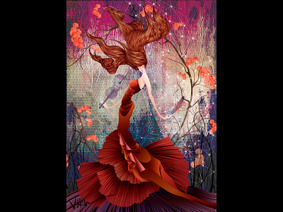 Flaming Diva background art design diva dress fashion flaming flat flower illustration red vector