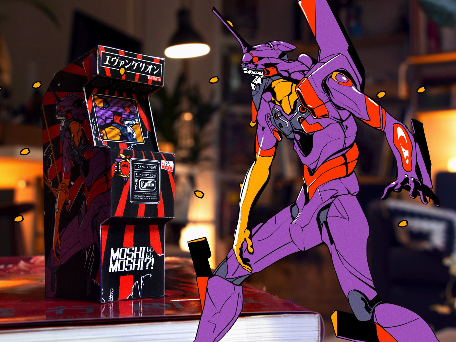 EVANGELION ARCADE MACHINE papercut papercraft arcade genesis neon evangelion retro design japan graphic japanese design vintage retro paihemestudio paiheme illustration