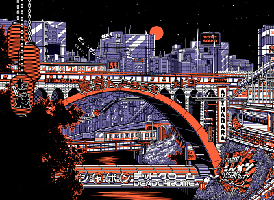 TOKYO BY NIGHT 1/2 city city illustration cityscape design graphic illustration japan japanese night paiheme paihemestudio retro retro design tokyo train vintage