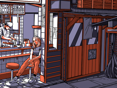 TOKYO BY NIGHT 2/2 city design girl graphic illustration izakaya japan japanese lofi night paiheme paihemestudio ramen retro retro design tokyo vintage
