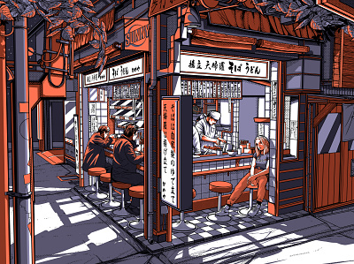 TOKYO BY NIGHT 2/2 city design graphic illustration izakaya japan japanese lofi night noodles paiheme paihemestudio restaurant retro retro design tokyo typography vibe vintage