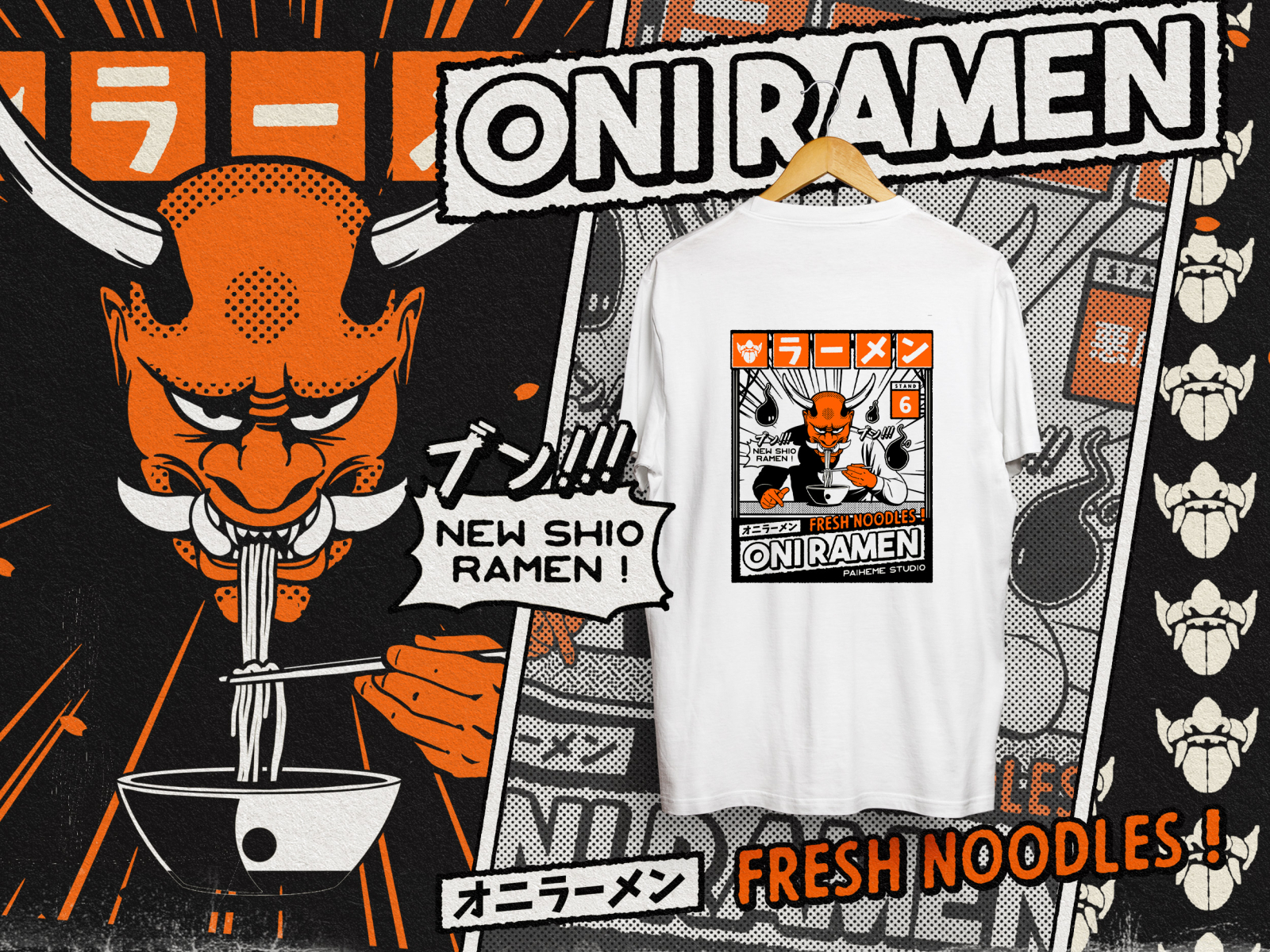 Black & Orange Drop 14 black clothes collab drop illustration japan japanese orange paiheme paihemestudio retro talister vintage