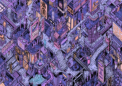 Neo Tokyo 迷宮 city cyberpunk design estampe graphic graphic art graphic artist illustration japan japanese labyrinth maze neo paiheme paihemestudio retro retro design sf tokyo vintage