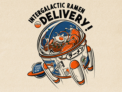 Intergalactic Ramen Delivery ! delivery design food graphic graphic art illustration japan japanese japanese art japanese food logo manga paiheme paihemestudio pork ramen retro retro design tattoo vintage