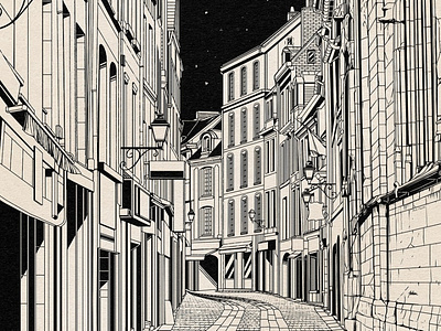 Caen by night caen cit design froide graphic illustration japan japanese manga paiheme paihemestudio retro retro design rue vintage