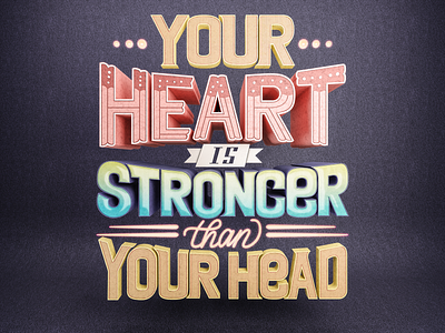 3D Lettering 3d 3d artist 3d lettering 3d studio max 3d type 3d typography 3ds contrast depth design head heart lettering ribbon shadow strong type typography