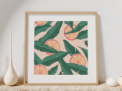 Grapefruits pattern banana decor elegant feminine fruit fun grapefruit hanging illustration inspiration interior kitchen leaf pattern pink poster print wall