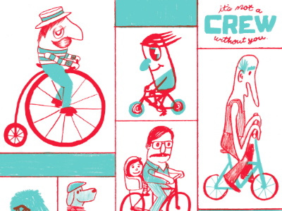 Crew Art Print 2 color analog art print austin bicycle bike characters design drawing illustration poster screen print