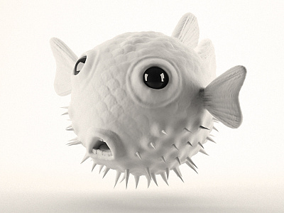 Blowfish WIP c4d clay cute fins fish geometric scales sculpting sphere spine teeth