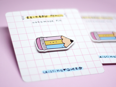 Rainbow pencil - Handmade pin cute etsy shop hand drawn handmade illustration kawaii pencil pin pink rainbow smile