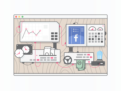 Social data tools design facebook illustration marketing mechanism money social system tickets