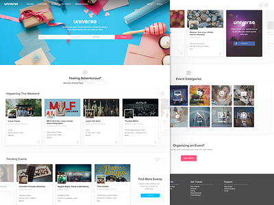 Universe home page redesign cards categories events homepage ui ux web