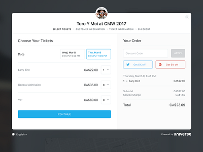 Universe Express Checkout cart checkout ecommerce juno product tickets ui ux