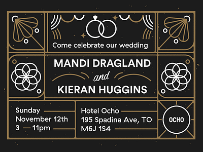 K&M wedding invite card icons illustration invite linework print typography