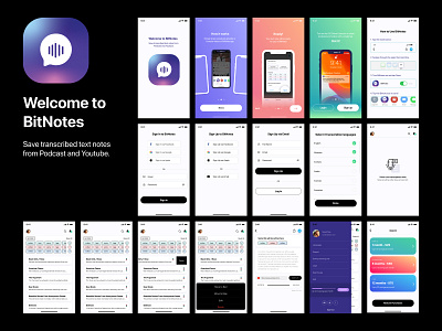 BitNotes - Notes from Podcast and Youtube app design branding design logo ui ux